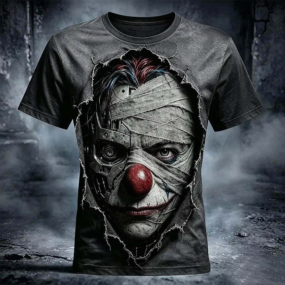 Halloween Men's Optical Illusion Creepy Clown 3D T Shirt Short Sleeve T shirt Crew Neck Shirt Horror Club Party Street clothing