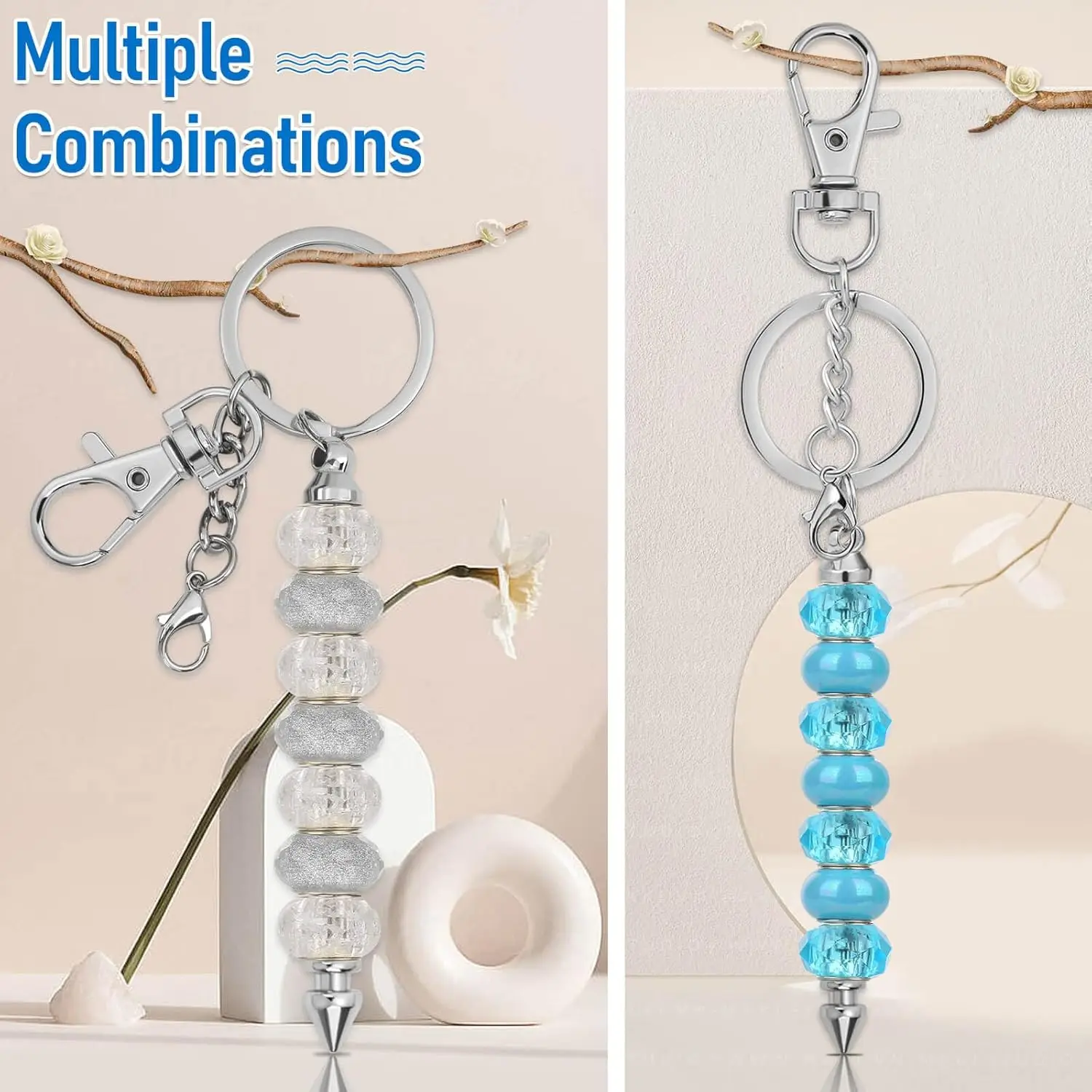 Picture 3: 1-4Pcs Beadable Keychain Bar Beaded Keychain for Pendant DIY, Alloy Blank Keychain Accessories Bulk for Keychain Making Supplies