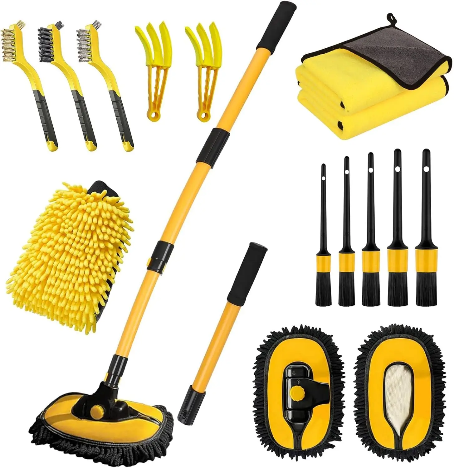 

55-Inch Retractable Car Wash Brush with Long Handle, Adjustable Mop Head for Cars, Trucks, Boats