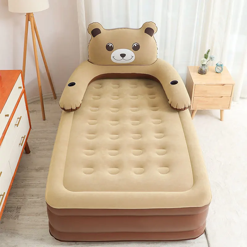 Lit gonflable double ours pour la maison, matelas pneumatique portable, lit gonflable marron