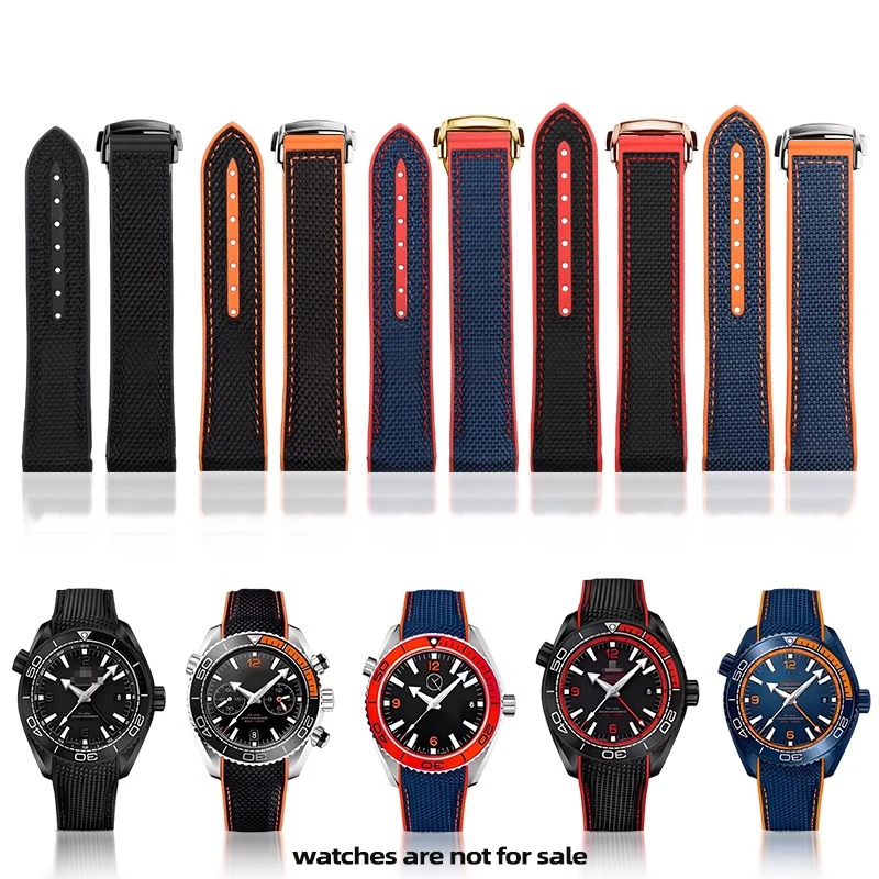 20mm 21mm 22mm Black Blue Orange Fabric Nylon Rubber WatchBand For Omega Seamaster 300 9900 Ocean Watchband Tools Silicone Stra