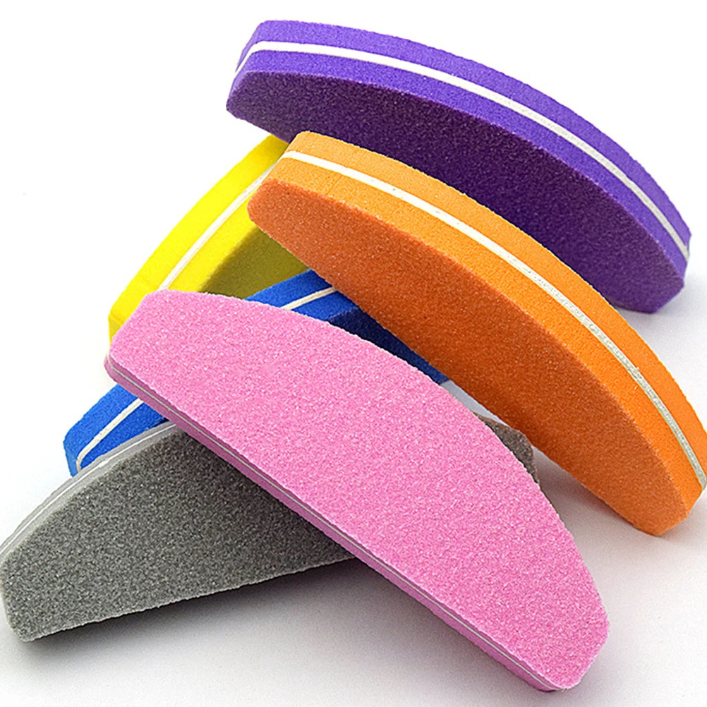 

20pcs Sponge Short Mini Half Moon Shape Double Sided Polishing File For Home Salon Thick Nails Grinding Art Tool Yellow Manicure
