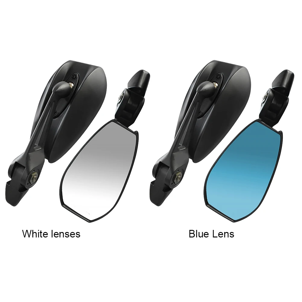 2Pcs Motorcycle Rear View Mirrors White/Blue Lens Anti-Glare Motorcycle End Bar Rearview Mirror for Street Bicycle Motorbikes