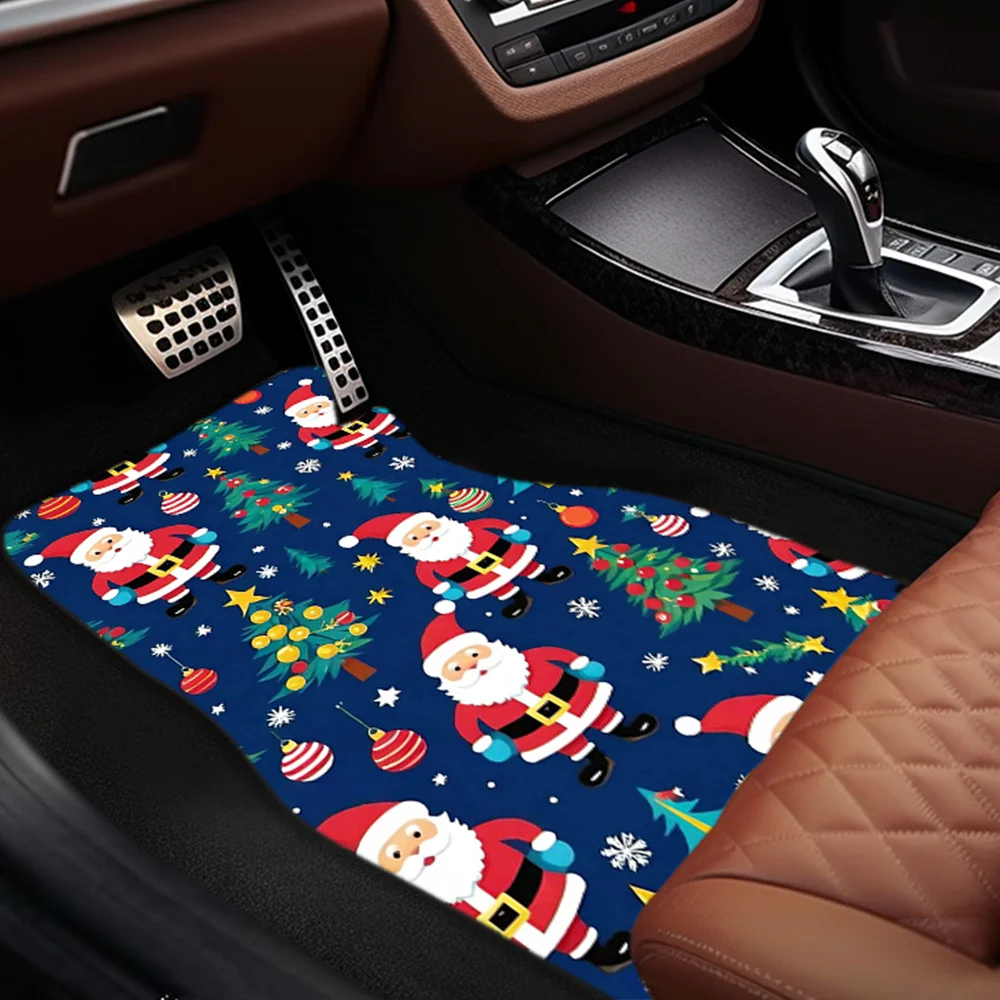 1pc/2pcs/4pcs Festive Christmas Santa Claus Pattern Car Floor Mats, Non-Slip, All-Season, Durable Polyester Fiber, Universal Fit
