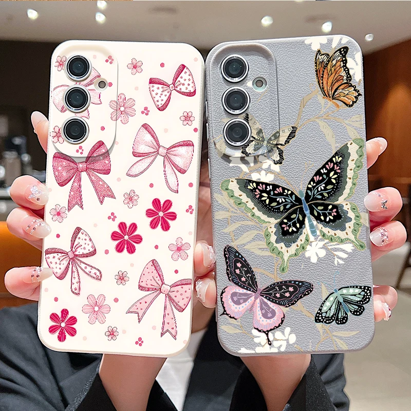 Colorful Bow Pattern Phone Case For Samsung Galaxy A57 A37 A17 A56 A16 A55 A54 A15 A36 A26 A35 5G Leather Texture TPU Soft Cover