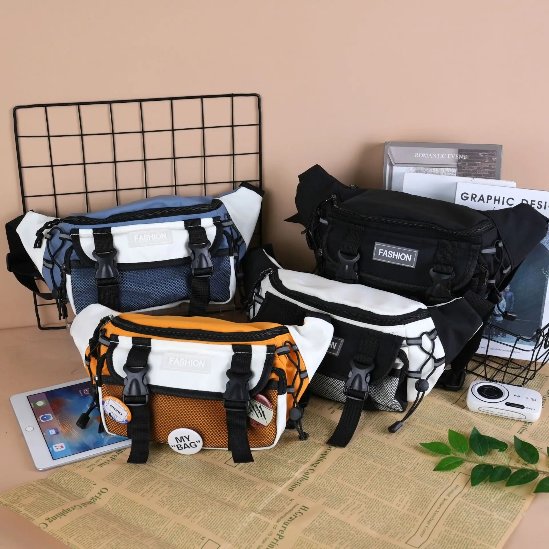 Japanese Style Chest Bag New Trendy Brand Casual Crossbody Bag Ins Nylon Small Shoulder Bag Large Capacity Waist Bag Student Mob