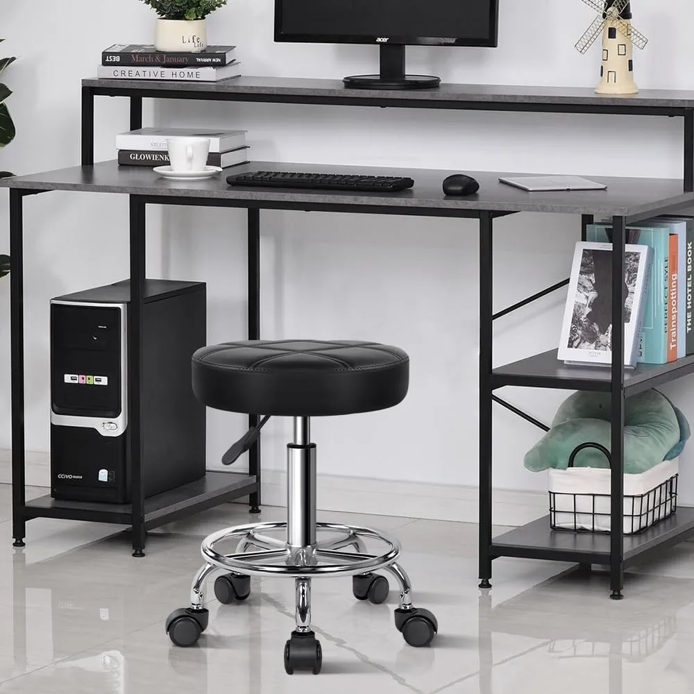 

Height Adjustable Rolling Swivel Stool Chair PU Leather with Wheels for Salon Medical Office Home Black