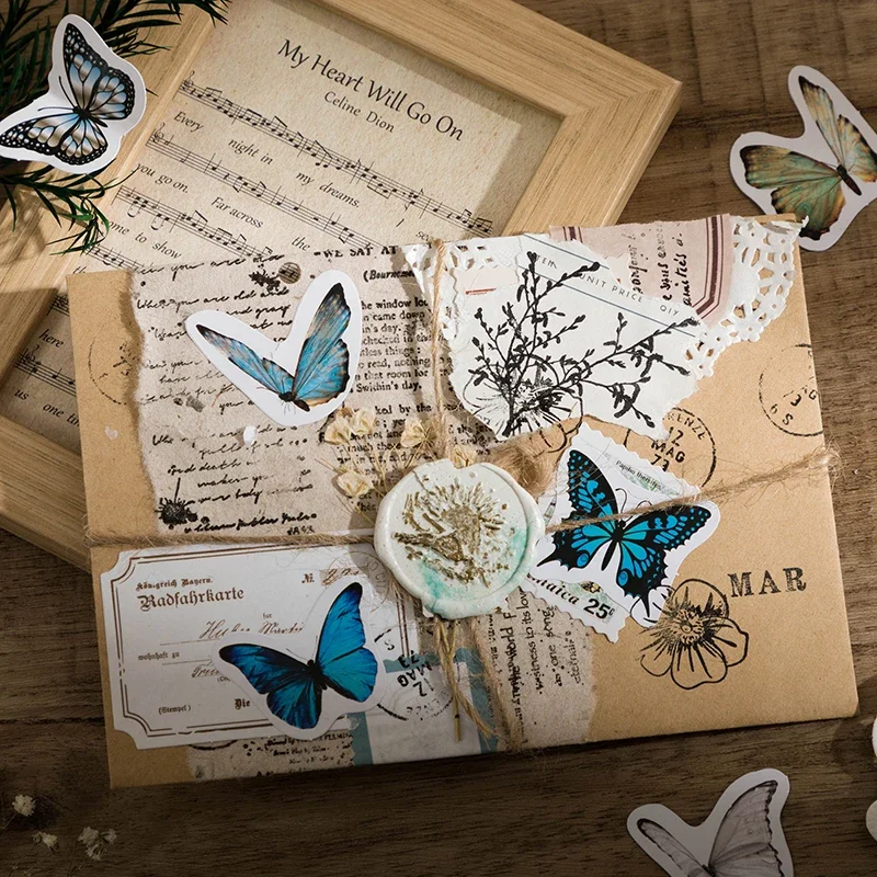 46Pcs Mini Boxe stickers Butterfly effect series diy Retro literary hand account Scrapbooking material decorative Adhesive