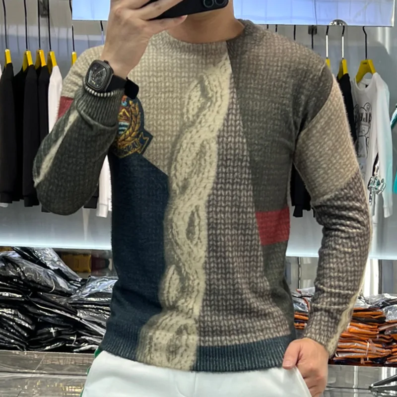 Colorful Animal Dragon Print Personalized Digital Three Dimensional Printing Pattern Knitted Sweater Men  Warm Keeping Pullover