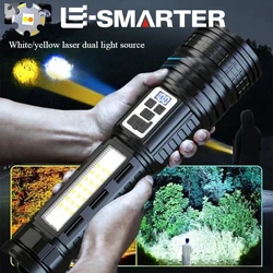 100000Lm High Power White And Yellow Laser Dual Light Source Flashlight Cob Side Light Tactical Flashlight Emergency Spotlight