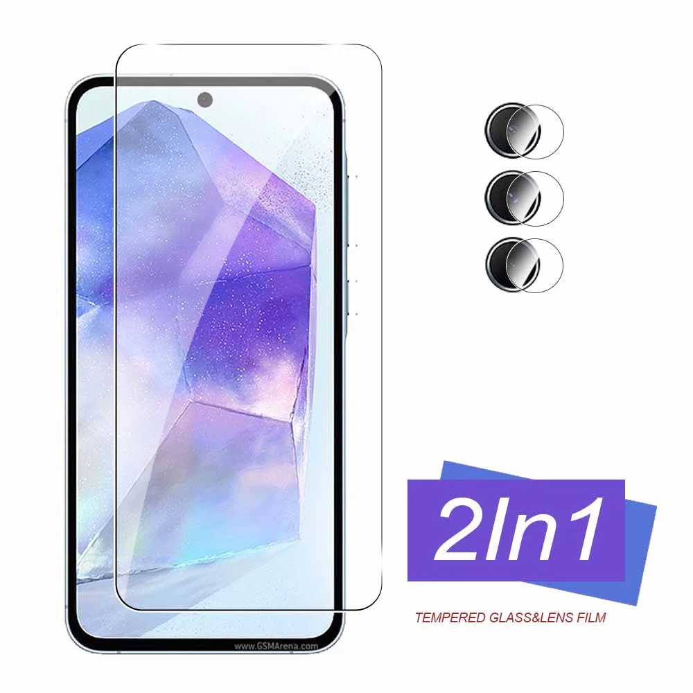 2in1 Full Coverage 9H Tempered Glass for Samsung Galaxy A55 Samsung A35 A25 A15 4G A 55 35 Screen Protector Lens Protector Case