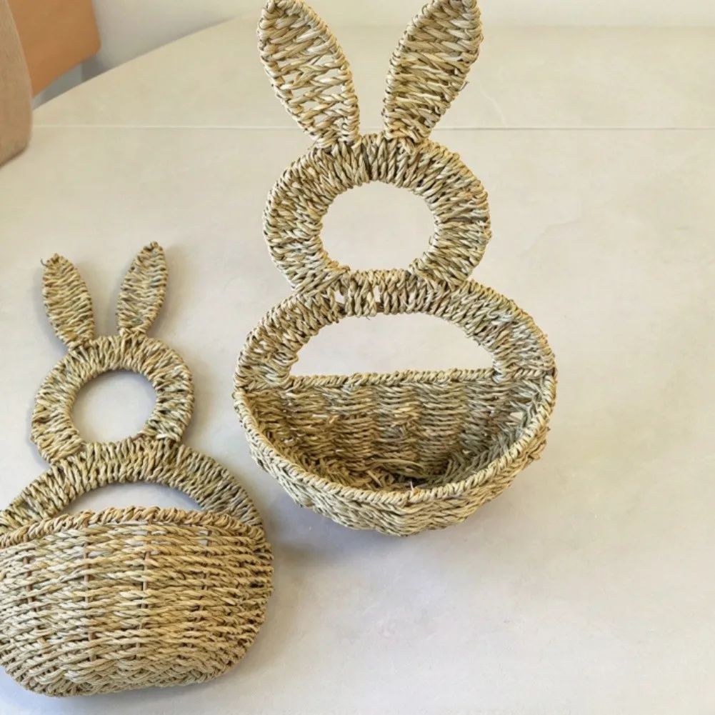 Rabbit Silhouette Wall Mounted Flower Pot Basket for Indoor Outdoor Use Bohemian Rustic Decor with Natural Texture