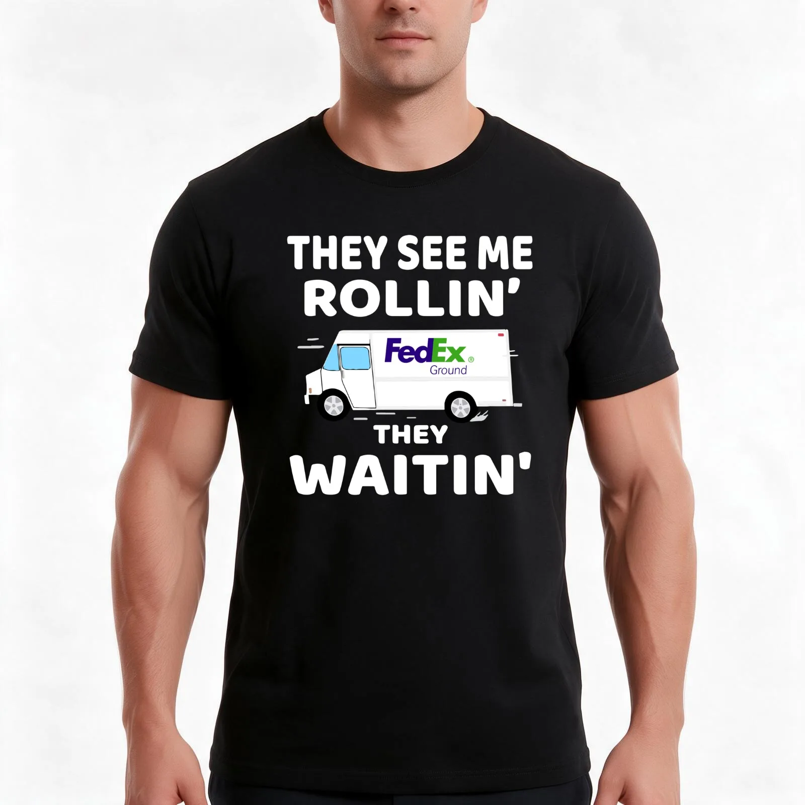 FedEx Ground Driver They See me Rollin' They waitin T-Shirt, Summer Casual Cotton Tee, Oversized Streetwear Tops, 100% Cotton
