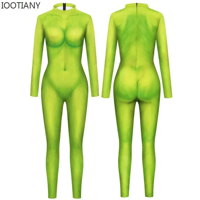 

3;c,5\h;7/Cosplay Christmas Women Jumpsuit 3d Print Xmas Party Clothes Green Guy Pattern Costume Zentai Suit Holiday Ce'5,h'7\f/