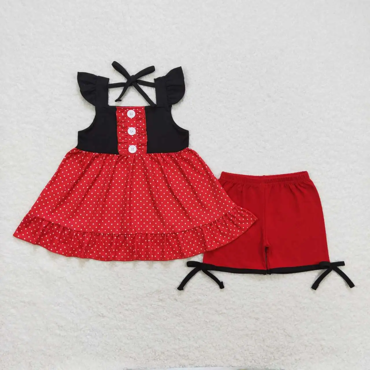 

Baby Girls red polka dot outfits summer clothing Toddlers wholesale boutique Baby Short Sleeves Top cotton Shorts Kids new sets