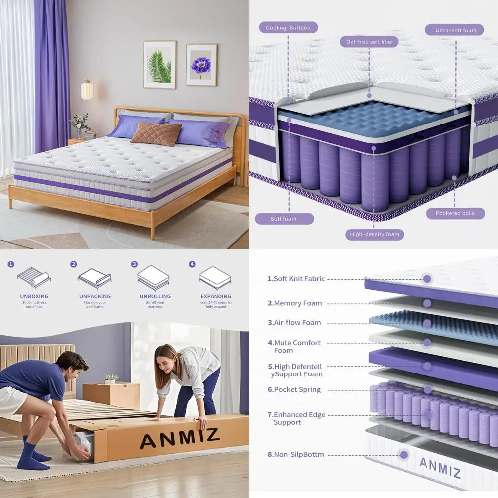 Hybrid Memory Foam Full Mattress 12 Inch Medium Firm for Pressure Relief and Comfortable Sleep