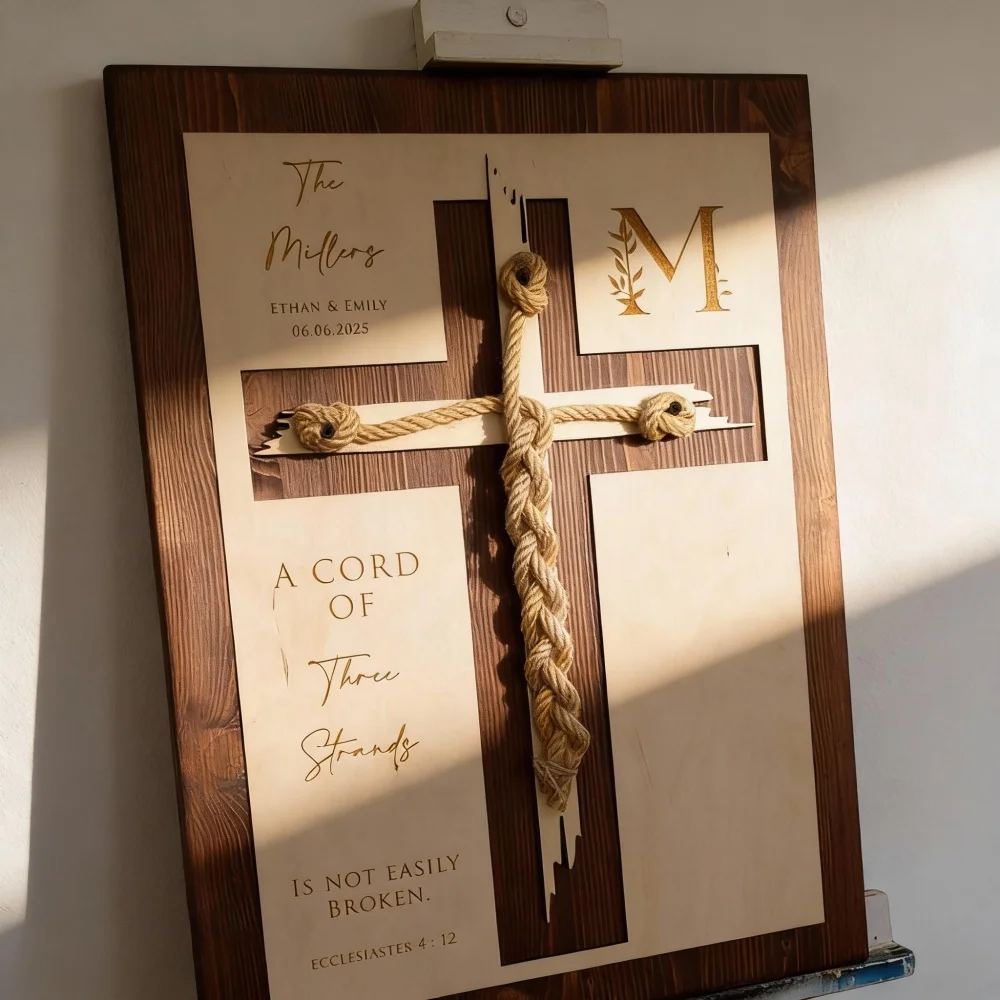 Cordon personnalisé à trois brins, symbole d'unité, nom personnalisé, date, monogramme, souvenir de mariage chrétien