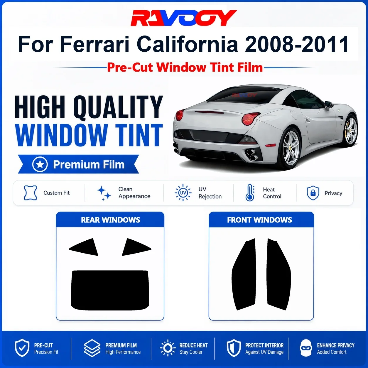 Premium Pre-Cut Window Tint For Ferrari California 2008-2011 Front & Rear Windows UV Heat Rejection Privacy Film