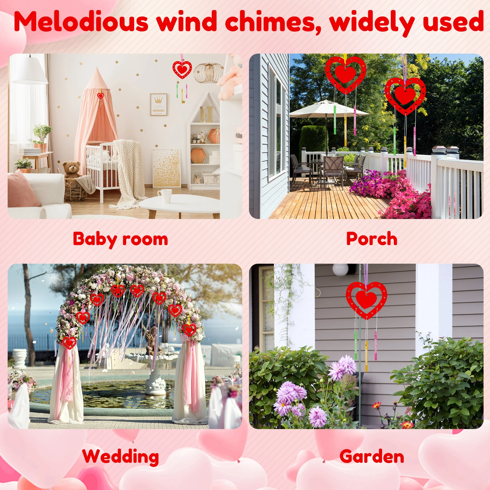 9Pcs Heart Wind Chime Kit for Kids DIY Love Wind Chimes Wooden Heart Hanging Ornament Creative Heart Wind Chime Pendant