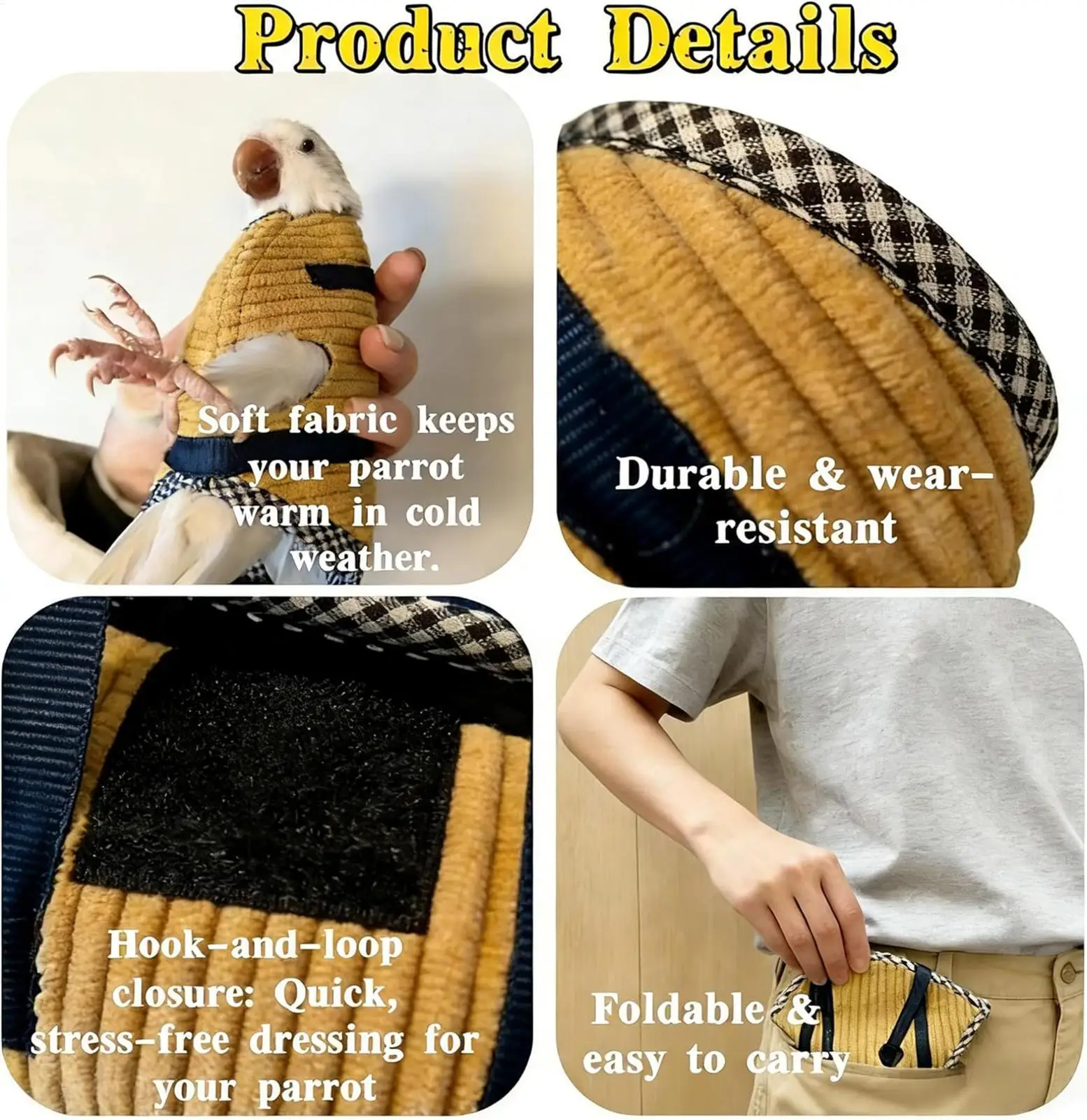Bird Carrier Corduroy Breathable Portable Bag Parrot Vest Carrier Bird Bag For Cockatiel Lovebird Daily Camping Cycling Vacation