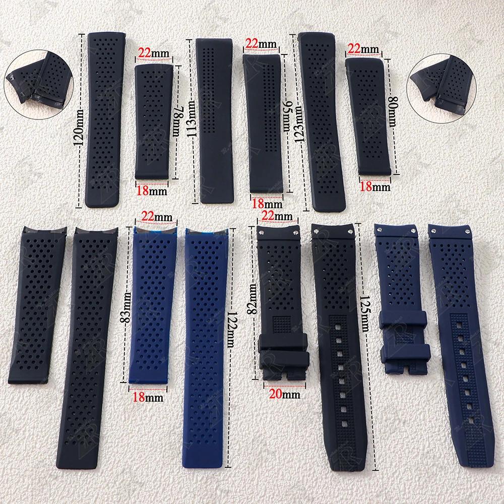 22mm Rubber Strap Elbow Screw Hole Strap Black Folding Buckle Silicone Waterproof Watchband Replace T Mark Watches Accessories