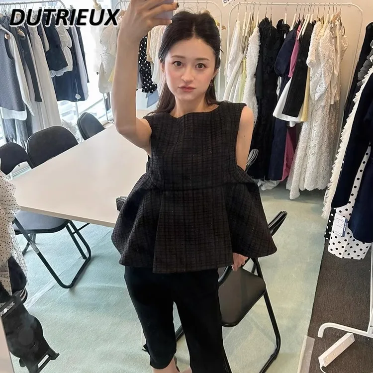 Débardeur sans manches à col ras du cou pour filles, nouveaux modèles d'été japonais, bord à volants, balançoire, doux et mignon, couleur unie, débardeur polyvalent