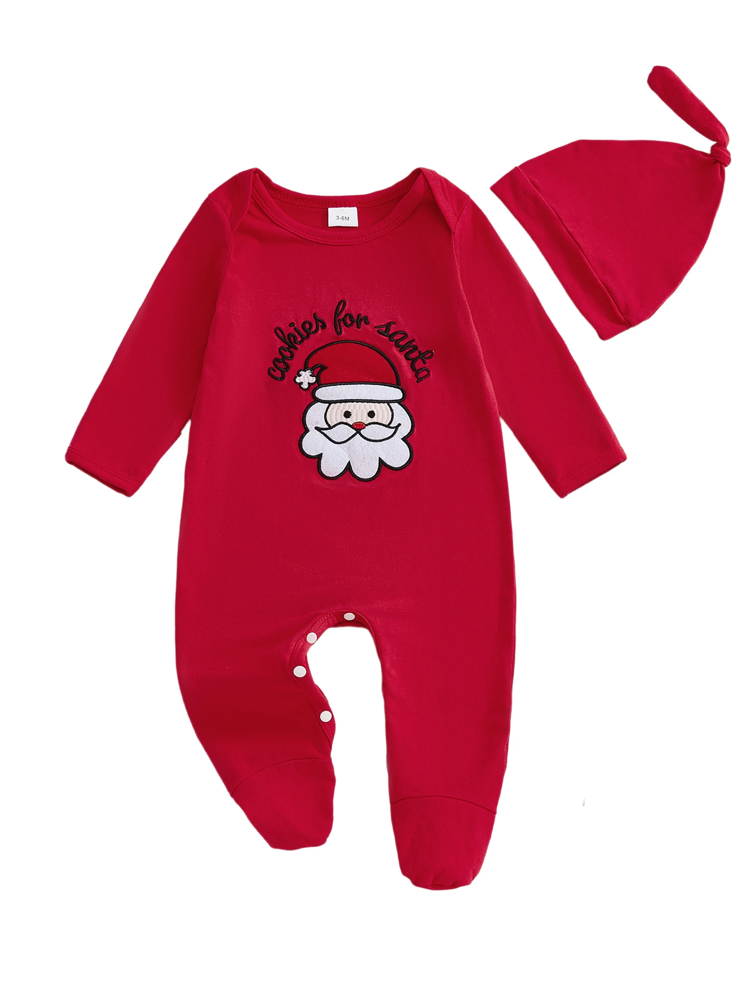 

Рождественский комплект из двух предметов для маленьких мальчиков, милый комбинезон с длинными рукавами и круглым вырезом, Санта-Клаус, вышивка букв и шапка, комплект