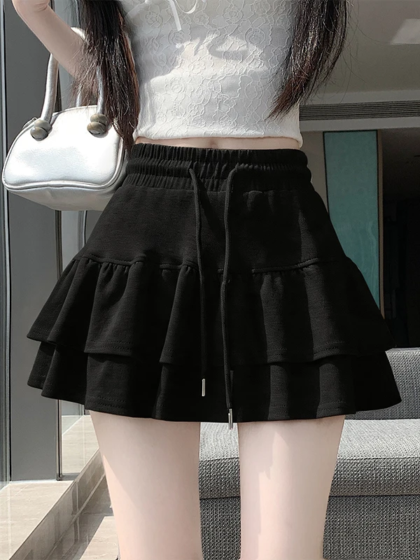 Autumn 2026 New Double Layer Ruffle Hem High Waist Slim a Line Puffy Short Skirt Beautiful Photography Women's Fashion Skirts