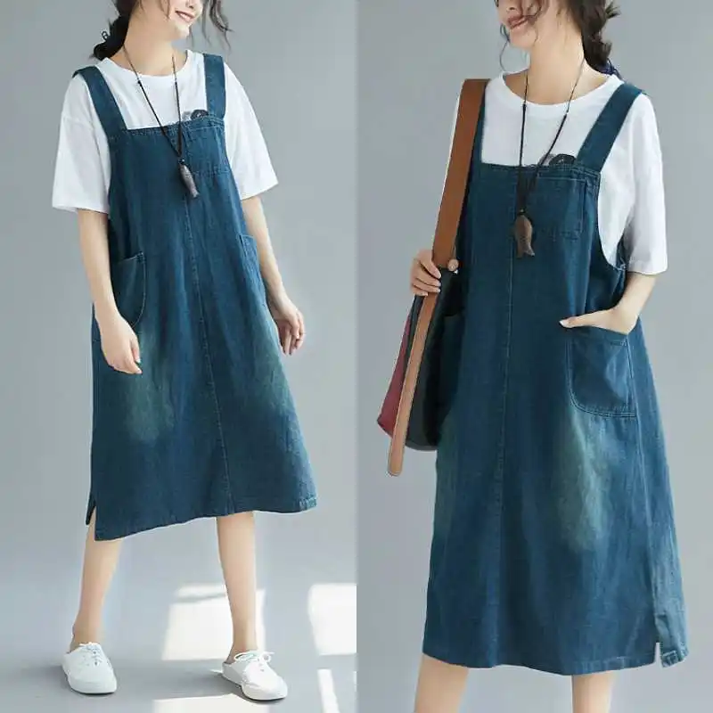 

Mid Length Dress Women Denim Dresses Suspenders A Line Vestidos Streetwear Club Elegant Maxi Y2k Casual Loose Summer 2025
