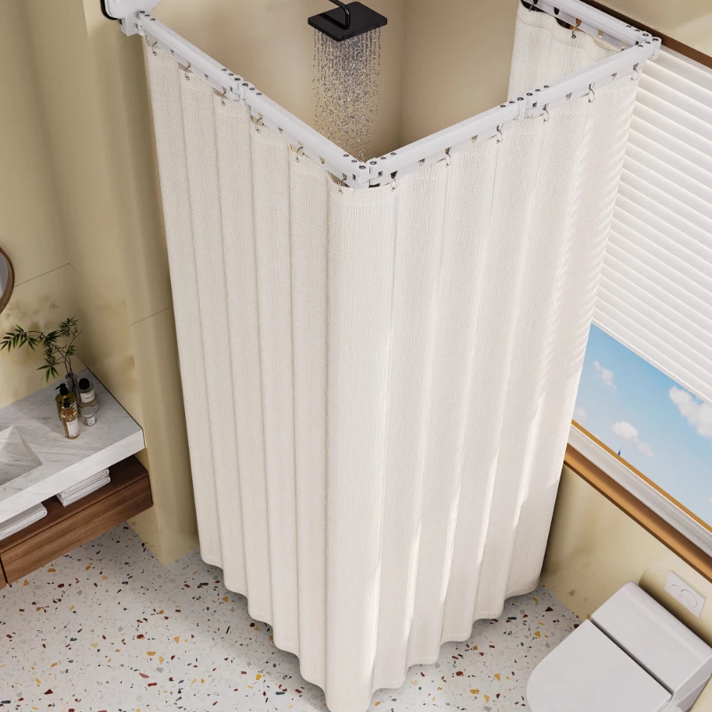 Suction Cup Folding Invisible Bathroom Shower Curtain Without Drilling, Waterproof Partition for Bathing in The Bathroom