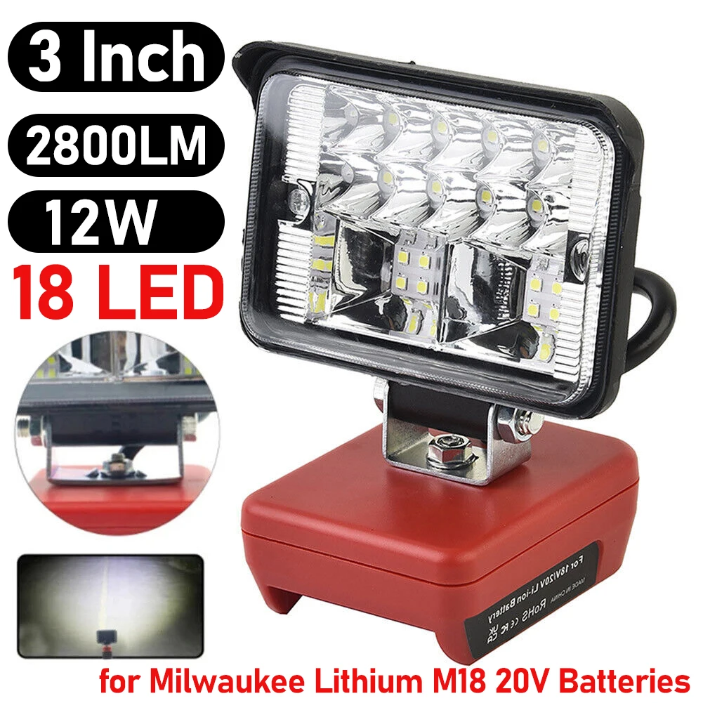 

LED Work Light For Milwaukee Lithium M18 20V Batteries Electric Torch Spotlight 2800LM 12W Emergency Flood Lamp Camping Lamp