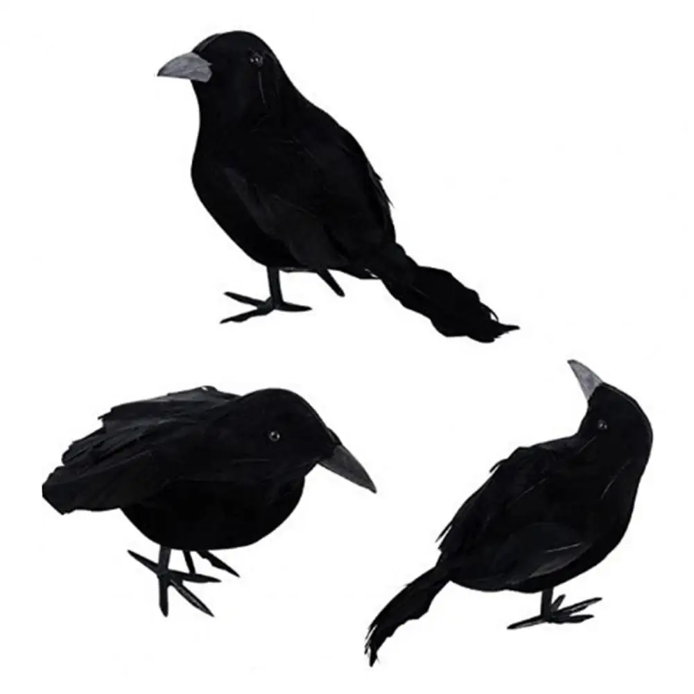 Halloween Simulation Black Crow Animal Statue Artificial Crow Black Bird Raven Prop Decor Halloween Party Supplies Garden Decor