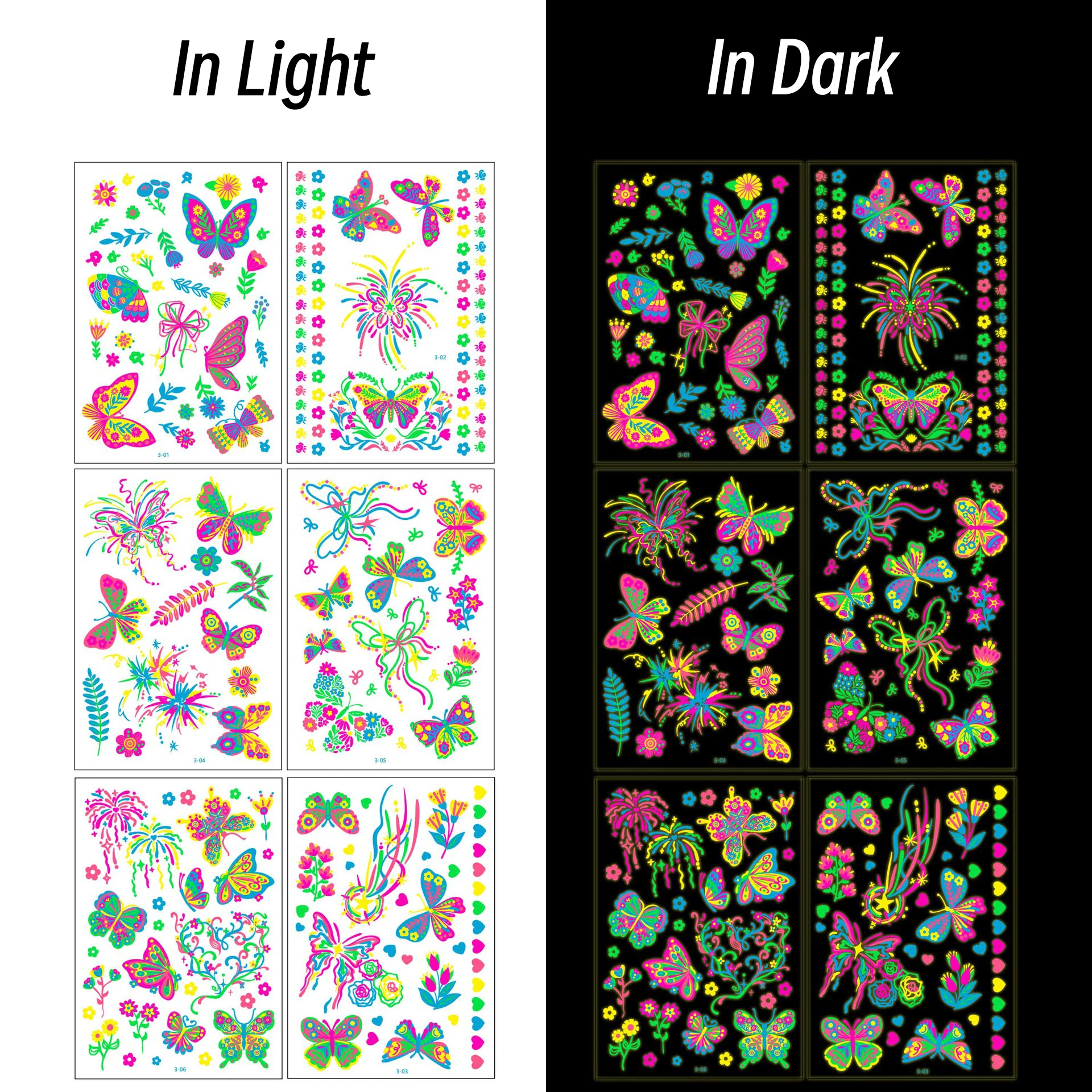 6 قطع من الوشم المؤقت المتوهج في الظلام نيون/الضوء الأسود ملصقات مقاومة للماء قابلة للتنشيط للحفلات الموسيقية/المهرجانات/المتوهجة* #1