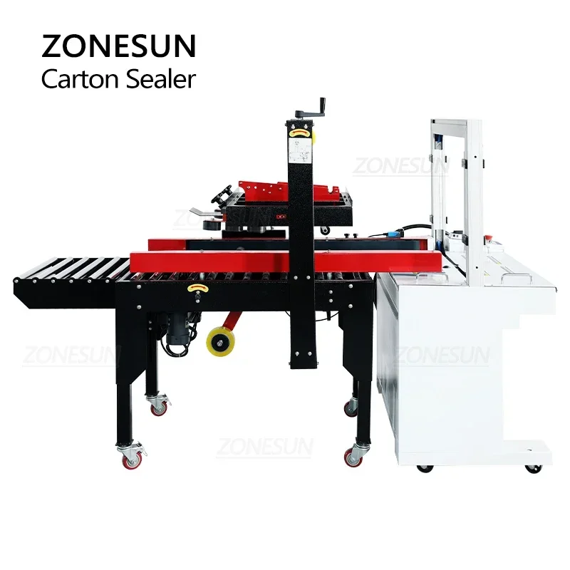 ZONESUN ZS-FK5050S ماكينة ختم الكرتون الأوتوماتيكية علبة تسجيل الربط معدات التعبئة والتغليف نظام الملاكمة تبسيط