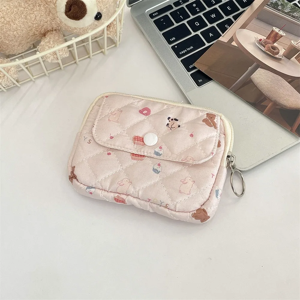 Kawaii Floral Coin Purse Korean Style Multifuctional Small Makeup Lipstick Bag Cartoon Printing Jewelry Packing Bag