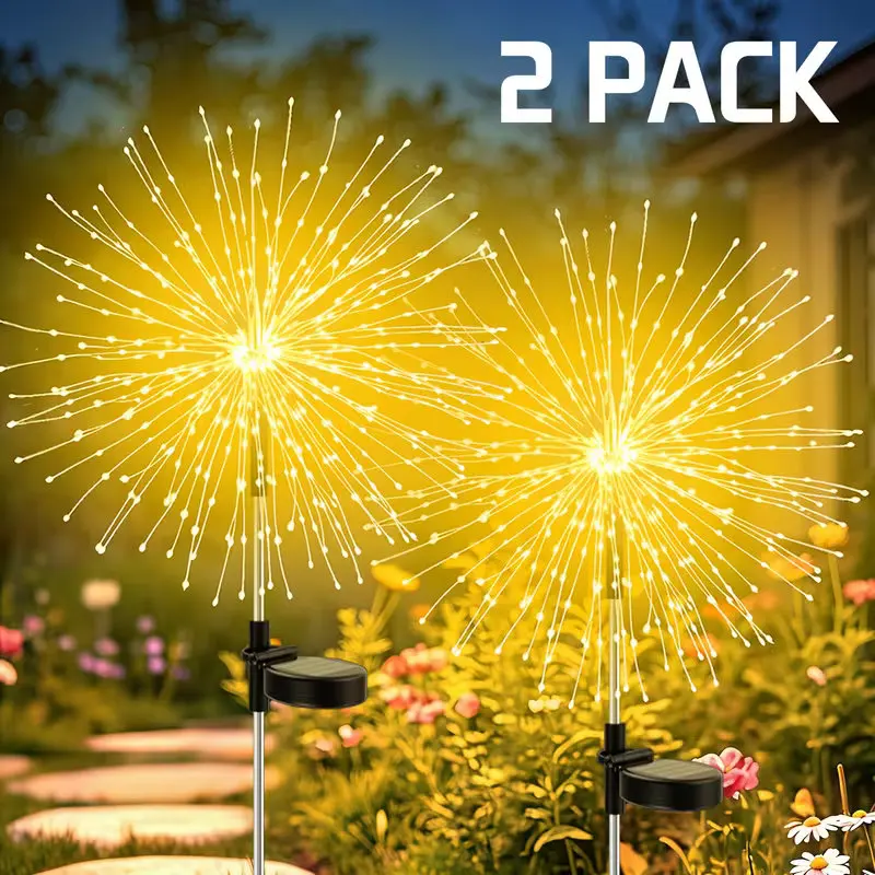 420LED/2packs Solar Patio Decor Solar Lights Firework Decor Solar Lights Smart Auto on/off for Street Path Yard Balcony