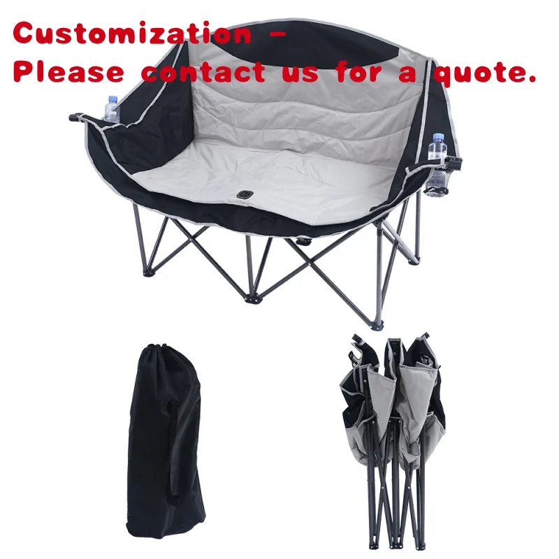 custom.Thick Portable Modern Double Moon Chair Outdoor Camping Beach Hiking Leisure Aluminum Two Seats Folding Chair