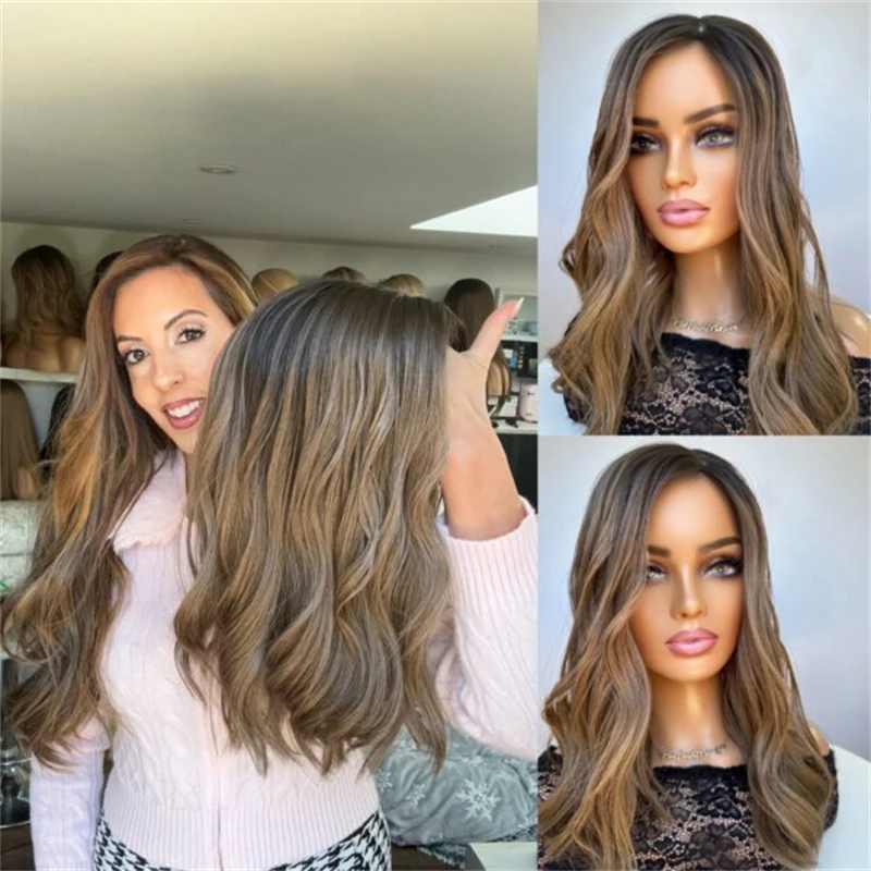 Glueless Wig Ombre Brown Blonde Synthetic HD Lace Front Wig Premium Fibre Heat Resistant Fiber Women's Wig Party Daily Cosplay