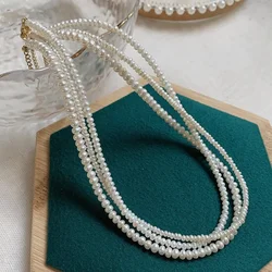 2-3mm Mini Pearl Beads Charm Real Natural Freshwater Pearl Necklace Fashion Small Baroque Pearl Choker Collar Wedding Jewelry