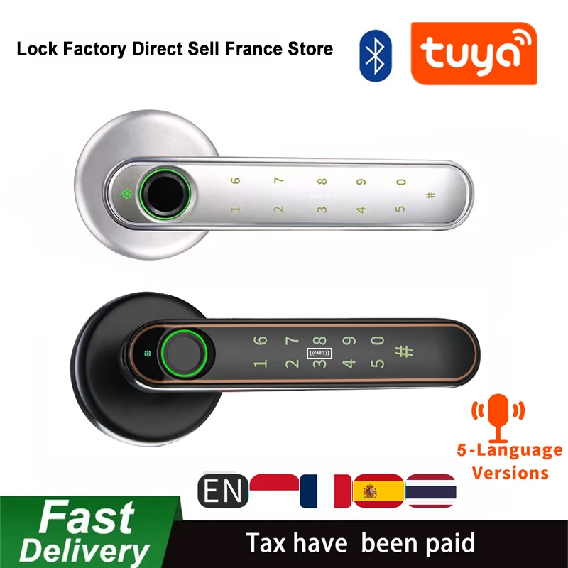 5 Ways Unlock Room Door Smart Lock with Keypad Handle Mobile APP Tuya Remote Control  for Home Apartment Front Door Bedroom