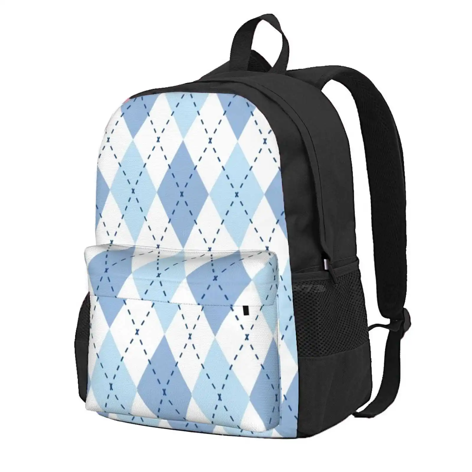 Blue Argyle (1) Hot Sale Schoolbag Backpack Fashion Bags Blue Argyle Blue Diamond Caorlina Blue Unc Cute Preppy Stay Safe