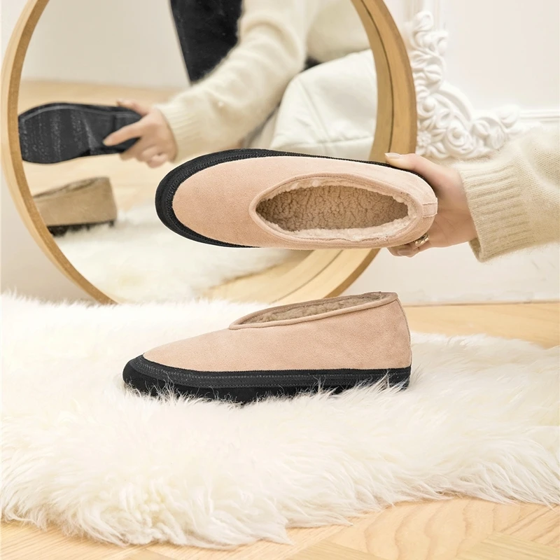 AIYUQI Winter Flache Schuhe Frauen 2025, Neue Pelz Futter Warme Frauen Schnee Schuhe Aus Echtem Leder Komfortable Weibliche Winter Ballett Schuhe – Detail 8