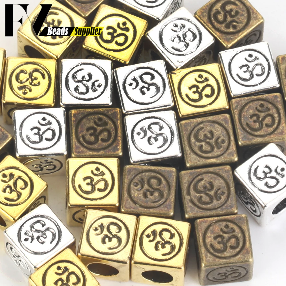 10pcs/lot 8mm Antique Gold Color Yoga Om Big Hole Copper Spacer Charms Beads For Jewelry Making Findings Fit DIY Accessories