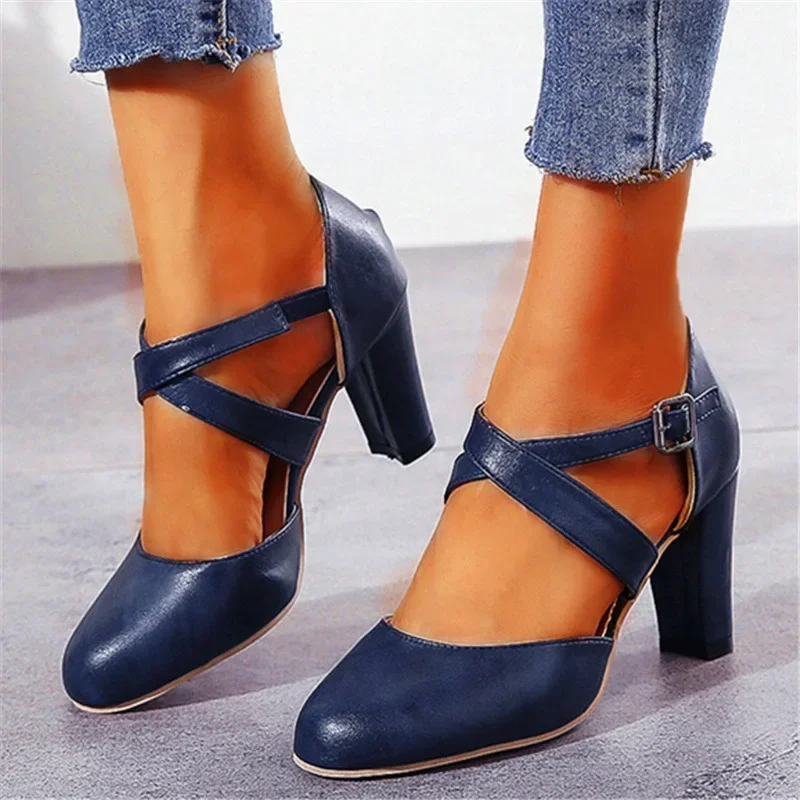 New Roma Pumps for Women Retro Sandals High Heel Ankle Summer Belt Buckle Pumps Casual Women\'s Shoes 2023