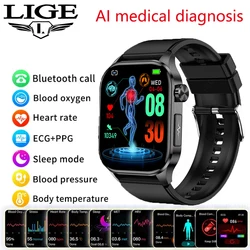 LIGE ECG Smartwatch SOS Bluetooth Call Waterproof Sports Smart Watch 2.04'' HD Screen Men Health Monitoring Bracelets For Xiaomi