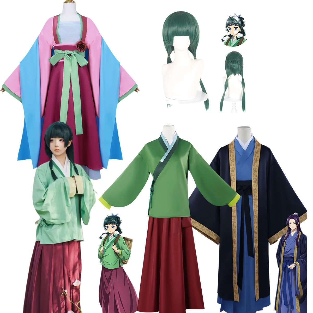 

Maomao Cosplay Costume Wig And Green Dress Set Anime the Apothecary Diaries Top Kusuriya Hitorigoto Halloween Outfit for Women