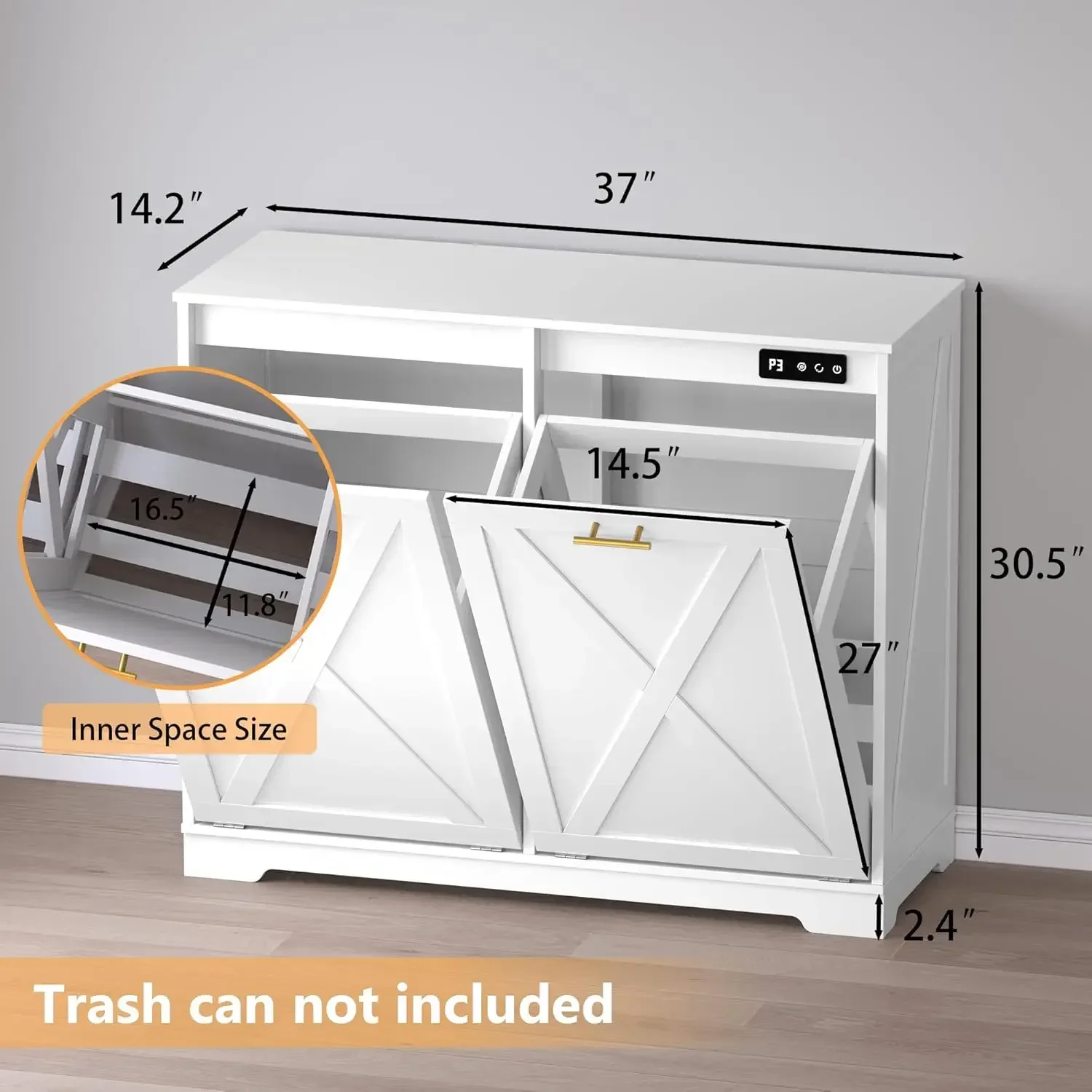 Tilt Out Trash Can Cabinet for 2 Bins, Hidden Recycle Garbage Bin Enclosure, Wooden Double Laundry Cabinet with Odor Control,