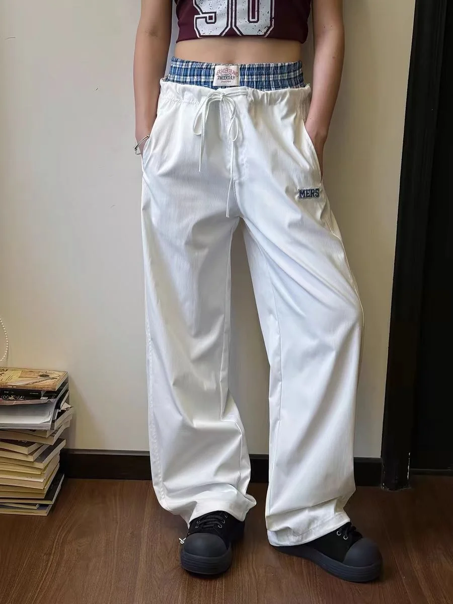 

American Street Sle Loose Leggings Couples Casual Pants Letter Embroidery Men's Wide Leg Trousers Youthful Summer Leisure