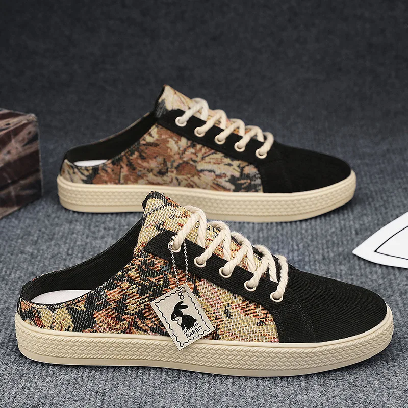 Unisex Canvas Slip-On Shoes Breathable Summer Trendy All-Match Half-Slip Men's Fashionable Shoes Rubber Sole Four Seasons