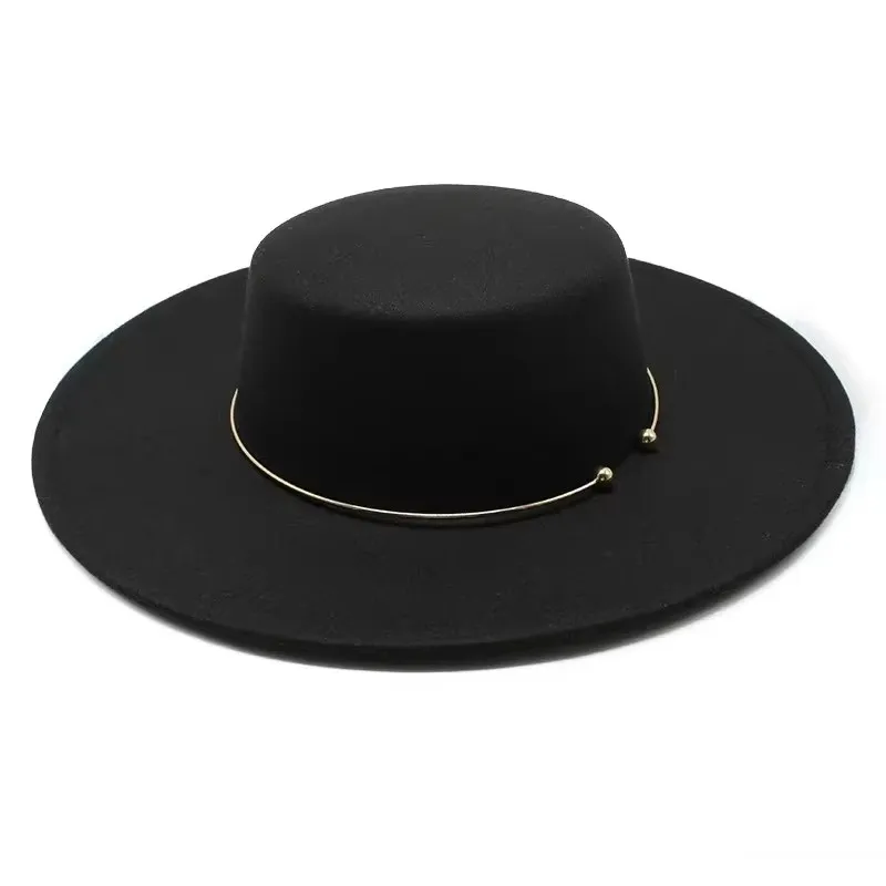 

2025Fashion Fedora Hats for Women Flat Top Fashion Elegant Bowler Dress Caps Panama Church Wedding Ribbon Band Hat Men Felt Jazz